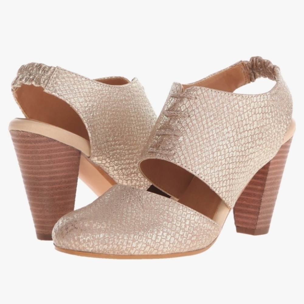 Seychelles Heritage Whirl Metallic  Gold Pebbled Leather Boho Block Heel Sandal